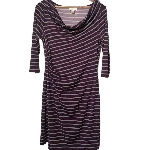Loft Sheath Dress Purple and Gray Stripes Cowl Neck Medium - Picture 2 of 11